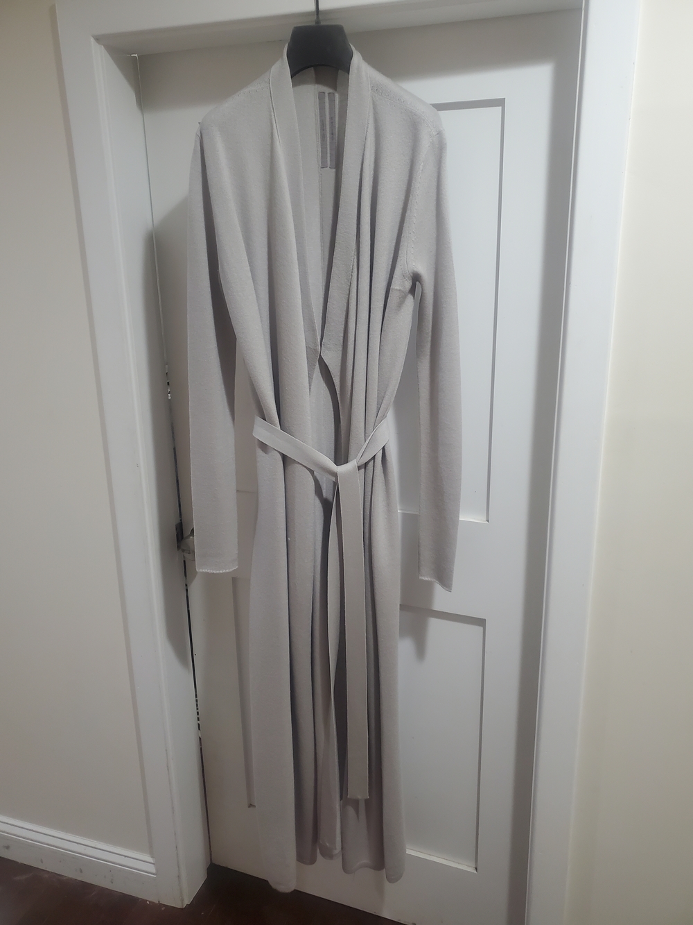 Rick Owens Light Gray Long Draped Belted Cardigan